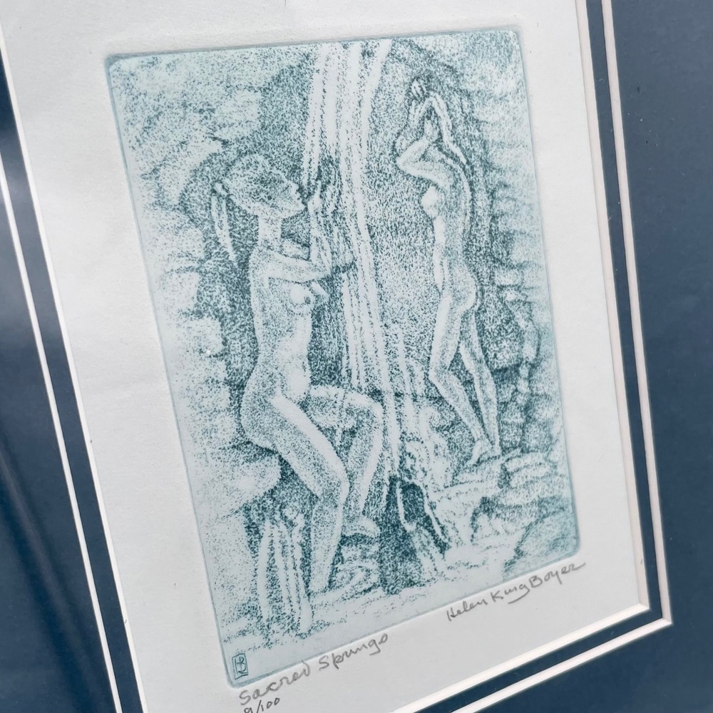 Helen King Boyer Sacred Springs Drypoint Etching Signed 9/100 Framed Art